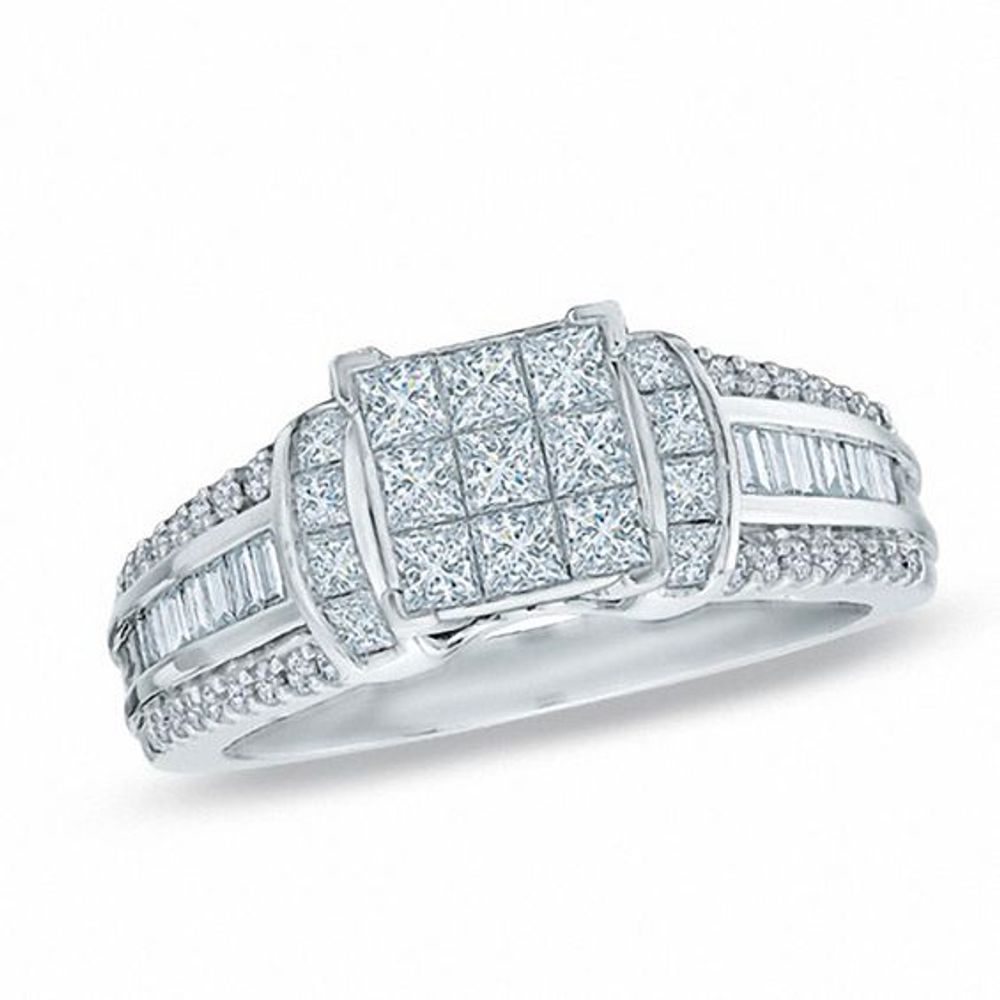 1-1/4 CT. T.w. Composite Princess-Cut Diamond Ring in 14K White Gold