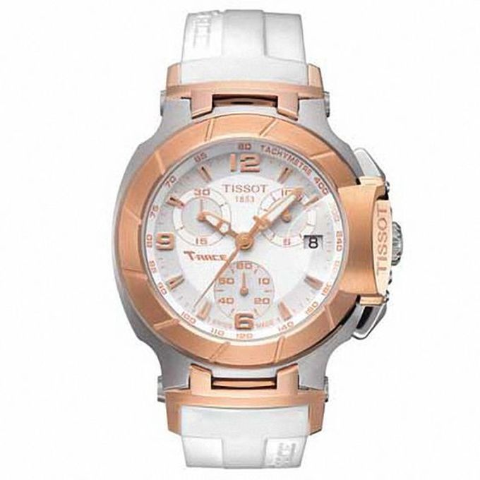 Ladies' Tissot T-Race Chronograph Rose-Tone PVD Strap Watch with White Dial (Model: T048.217.27.017.00)
