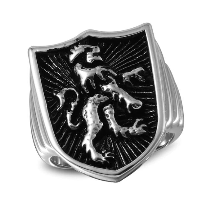 Men's Polished Lion Shield Ring in Stainless Steel
