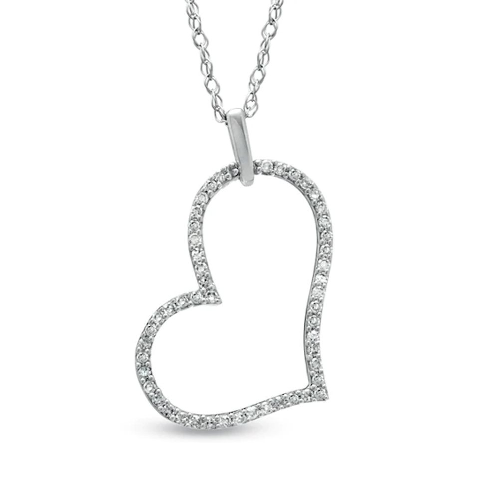 1/10 CT. T.w. Diamond Tilted Heart Outline Pendant in 10K White Gold