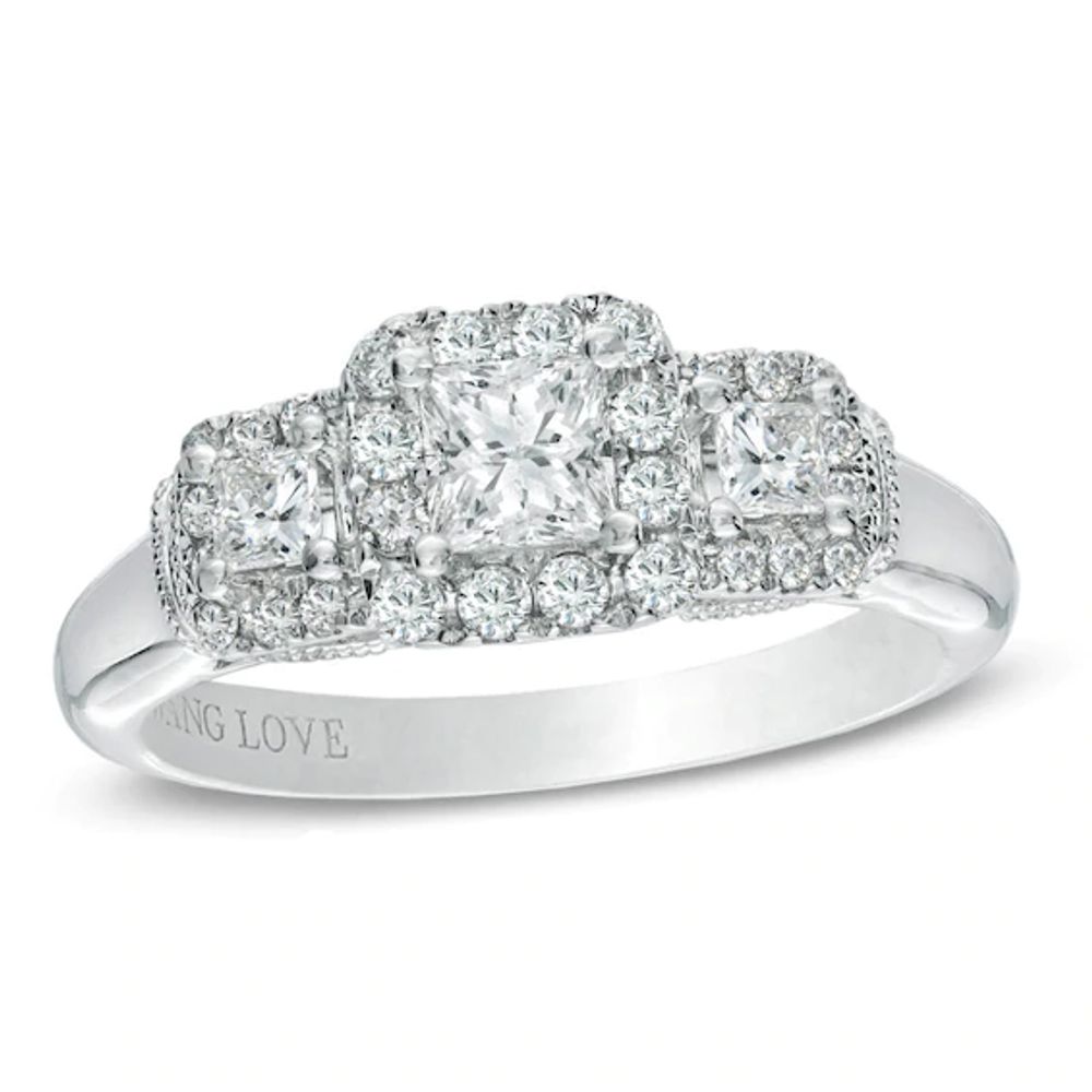 Vera Wang Love Collection / CT. T.w. Princess-Cut Diamond Three Stone Engagement Ring in 14K White Gold