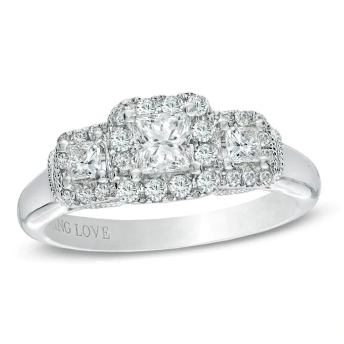 Vera Wang Love Collection 3/4 CT. T.w. Princess-Cut Diamond Three Stone Engagement Ring in 14K White Gold