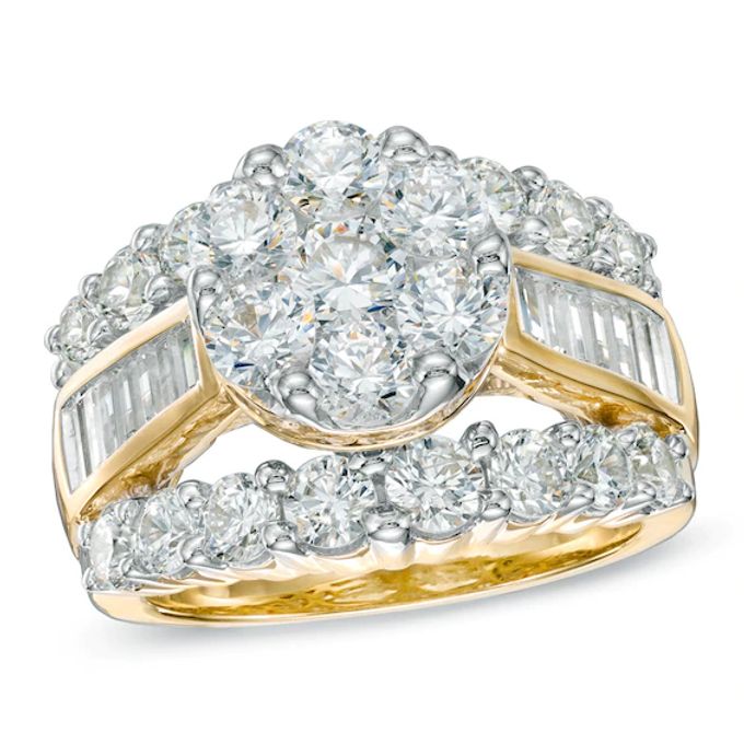 4 CT. T.w. Multi-Diamond Triple-Row Engagement Ring in 14K Gold
