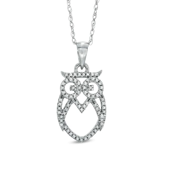 1/10 CT. T.w. Diamond Owl Pendant in 10K White Gold