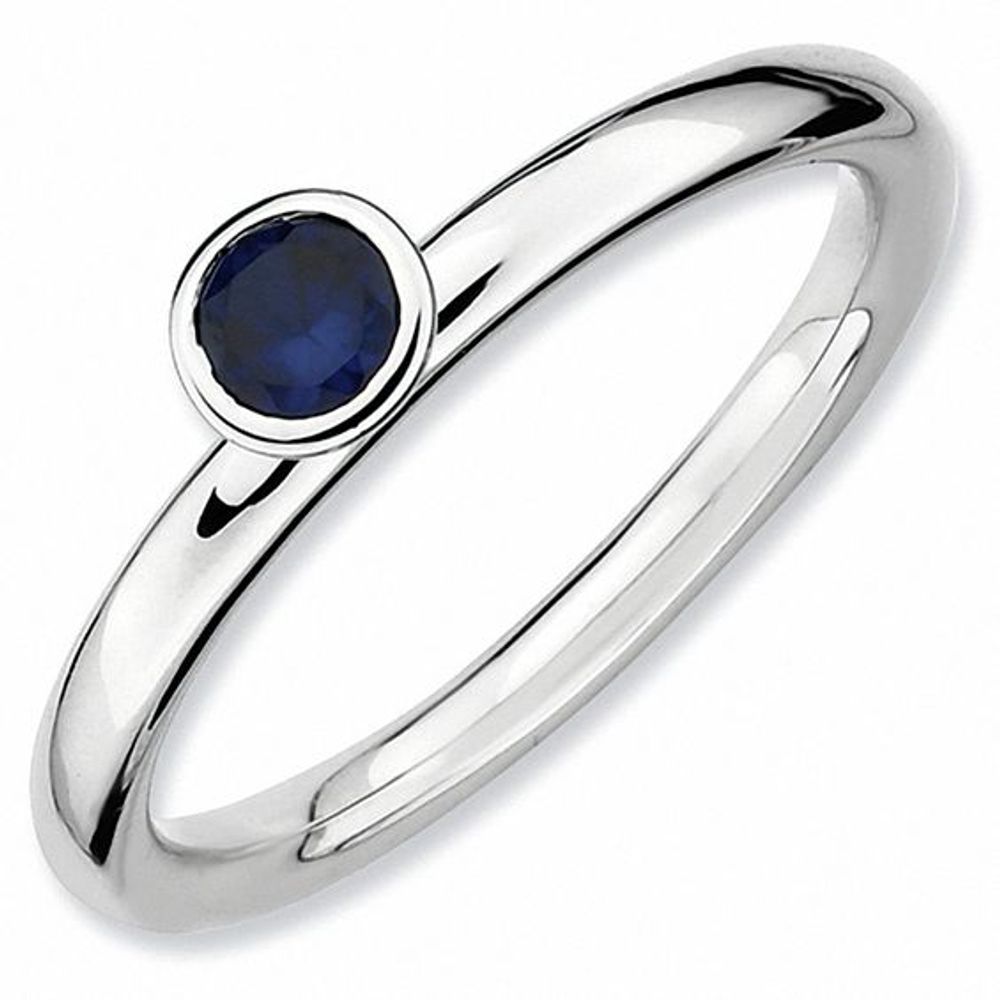 Stackable Expressionsâ¢ 4.0mm Lab-Created Blue Sapphire Solitaire High Profile Ring in Sterling Silver