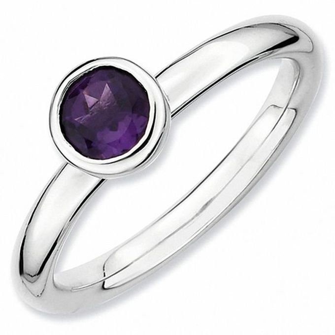 Stackable Expressionsâ¢ 5.0mm Amethyst Solitaire Low Profile Ring in Sterling Silver