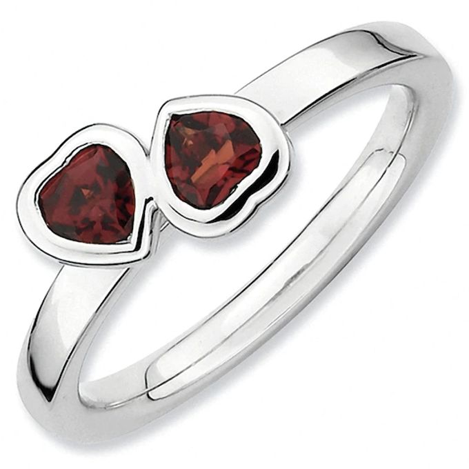 Stackable Expressionsâ¢ Garnet Double Heart Ring in Sterling Silver