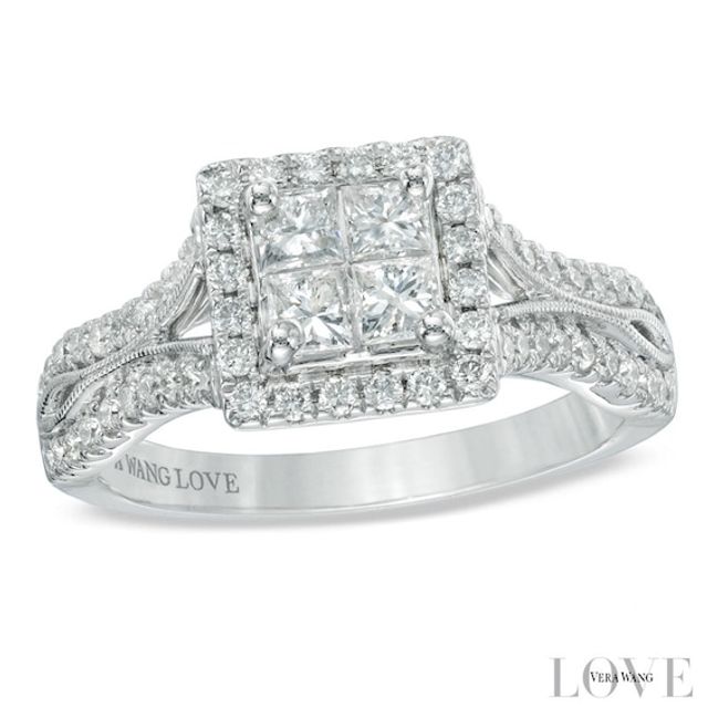 Vera Wang Love Collection 1 CT. T.w. Quad Princess-Cut Diamond Frame Engagement Ring in 14K White Gold