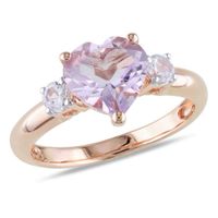 8.0mm Heart-Shaped Amethyst and White Lab-Created Sapphire Ring in Sterling Silver with Rose Rhodium