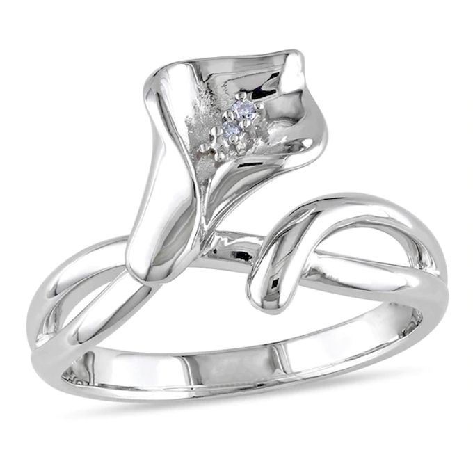 Diamond Accent Calla Lily Ring in Sterling Silver