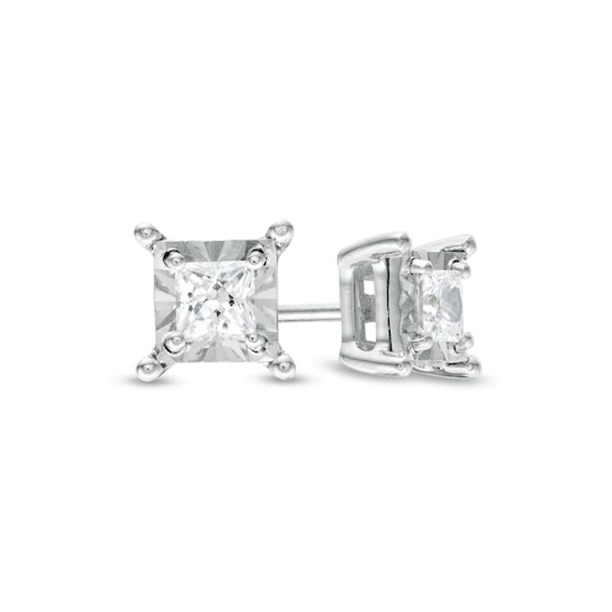 1/2 CT. T.w. Princess-Cut Diamond Solitaire Stud Earrings in 10K White Gold (J/I3)