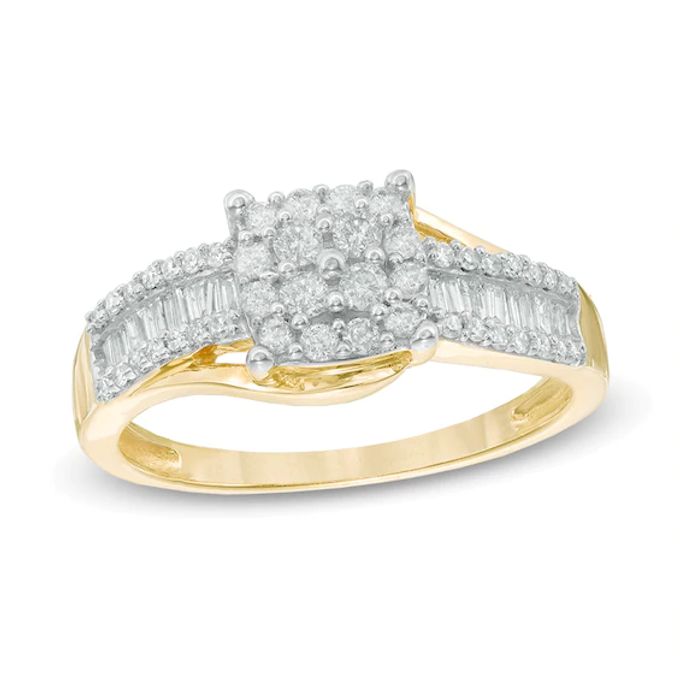 1/2 CT. T.w. Quad Diamond Frame Ring in 10K Gold