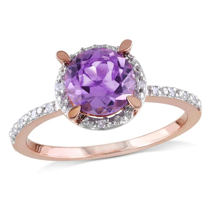 7.0mm Amethyst and Diamond Accent Engagement Ring in 10K Rose Gold