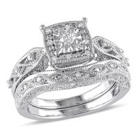 1/5 CT. T.w. Diamond Cascading Bridal Set Sterling Silver