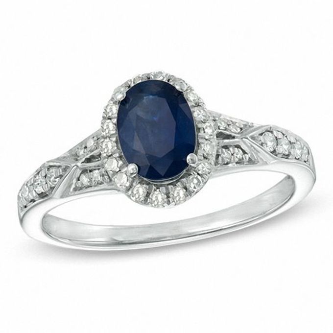 Oval Blue Sapphire and 1/5 CT. T.w. Diamond Ring Sterling Silver