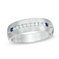 Vera Wang Men's 1/4 CT. T.w. Diamond and Blue Sapphire Wedding Band in 14K White Gold