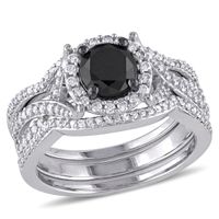 1-1/2 CT. T.w. Enhanced Black and White Diamond Frame Twist Three Piece Bridal Set in 10K White Gold