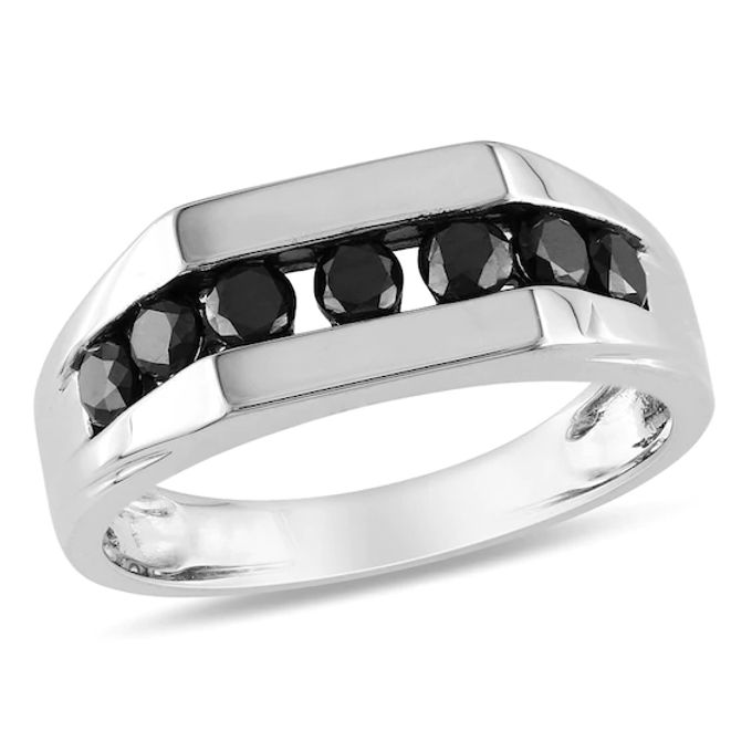 Men's 1 CT. T.w. Black Diamond Seven Stone Channel Band 10K White Gold