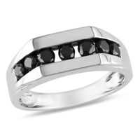 Men's 1 CT. T.w. Black Diamond Seven Stone Channel Band 10K White Gold