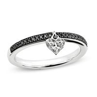 Stackable Expressionsâ¢ 1/8 CT. T.w. Enhanced Black and White Diamond Heart Dangle Band Sterling Silver