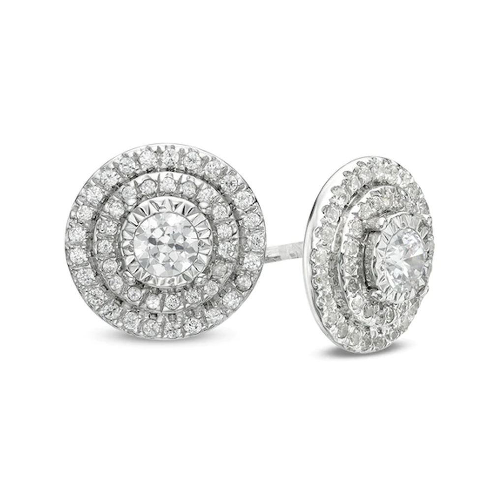 1/2 CT. T.w. Diamond Double Frame Stud Earrings in 10K White Gold