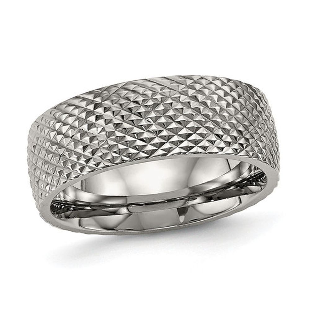 Men's 8.0mm Spiked Low Dome Wedding Band in Titanium