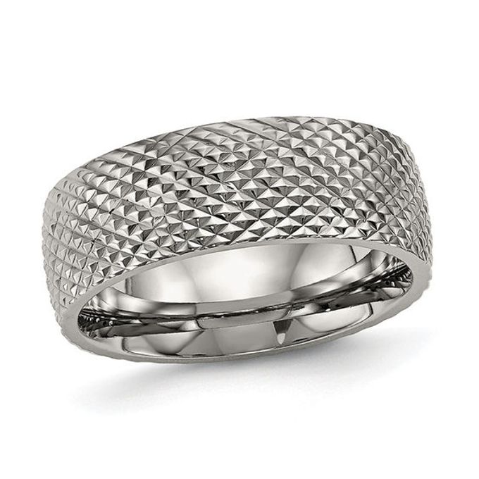 Men's 8.0mm Spiked Low Dome Wedding Band in Titanium