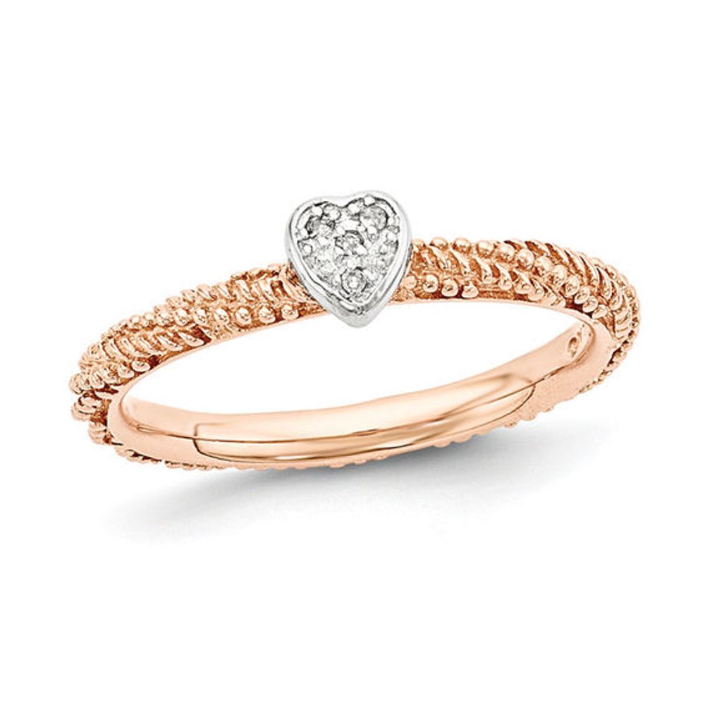 Stackable Expressionsâ¢ Diamond Accent Heart Beaded Ring in Sterling Silver and 14K Rose Gold Plate