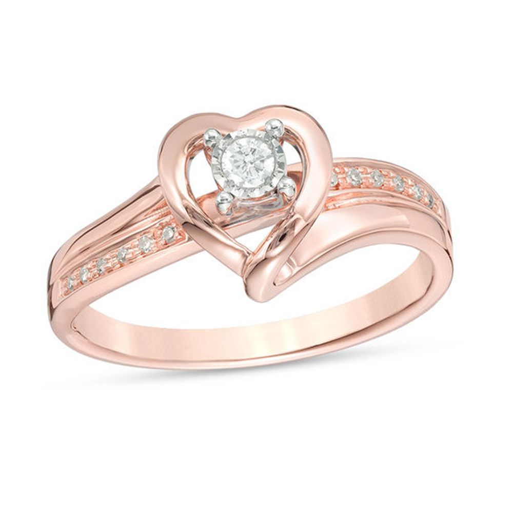 1/10 CT. T.w. Diamond Heart Ring in 10K Rose Gold