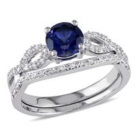 6.0mm Lab-Created Blue Sapphire and 1/8 CT. T.w. Diamond Twist Shank Bridal Set 10K White Gold