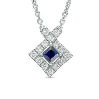 Vera Wang Love Collection Blue Sapphire and 1/4 CT. T.w. Diamond Frame Necklace in Sterling Silver - 19"