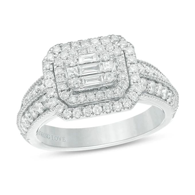 Vera Wang Love Collection 1 CT. T.w. Composite Diamond Octagonal Vintage Style Engagement Ring in 14K White Gold