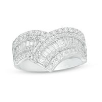 1 CT. T.w. Baguette and Round Diamond Chevron Ring in 10K White Gold