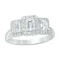 Vera Wang Love Collection 1-1/3 CT. T.w. Emerald-Cut Diamond Three Stone Frame Engagement Ring in 14K White Gold