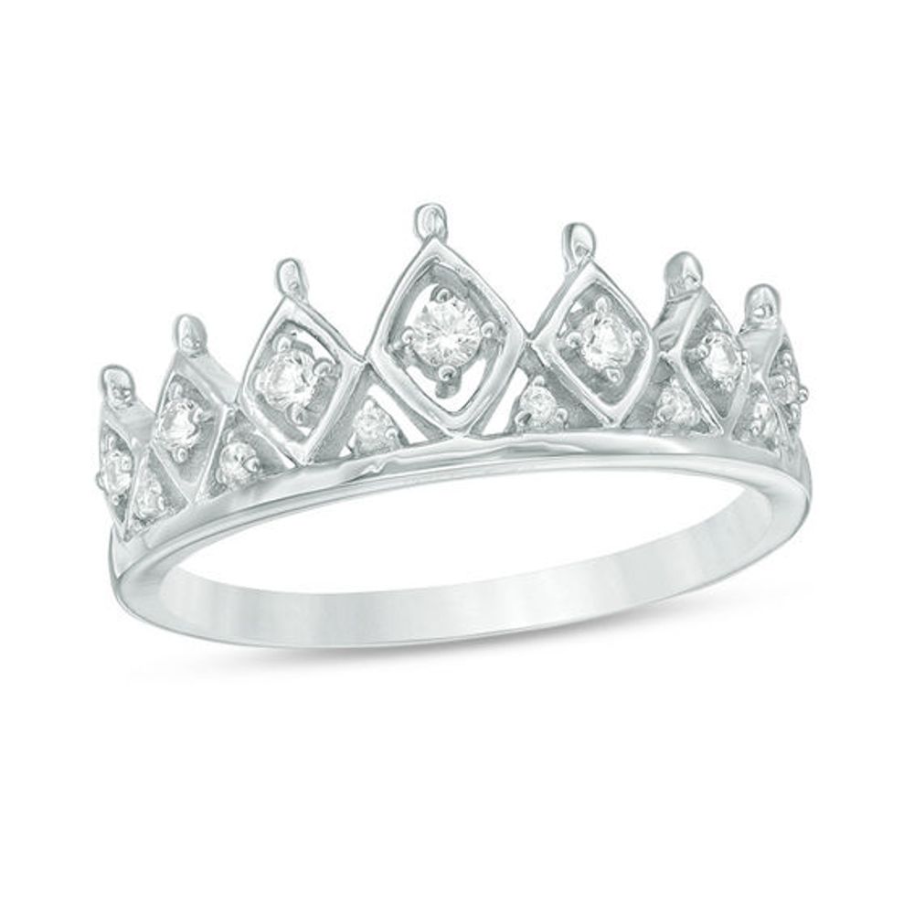 Lab-Created White Sapphire Crown Ring in Sterling Silver