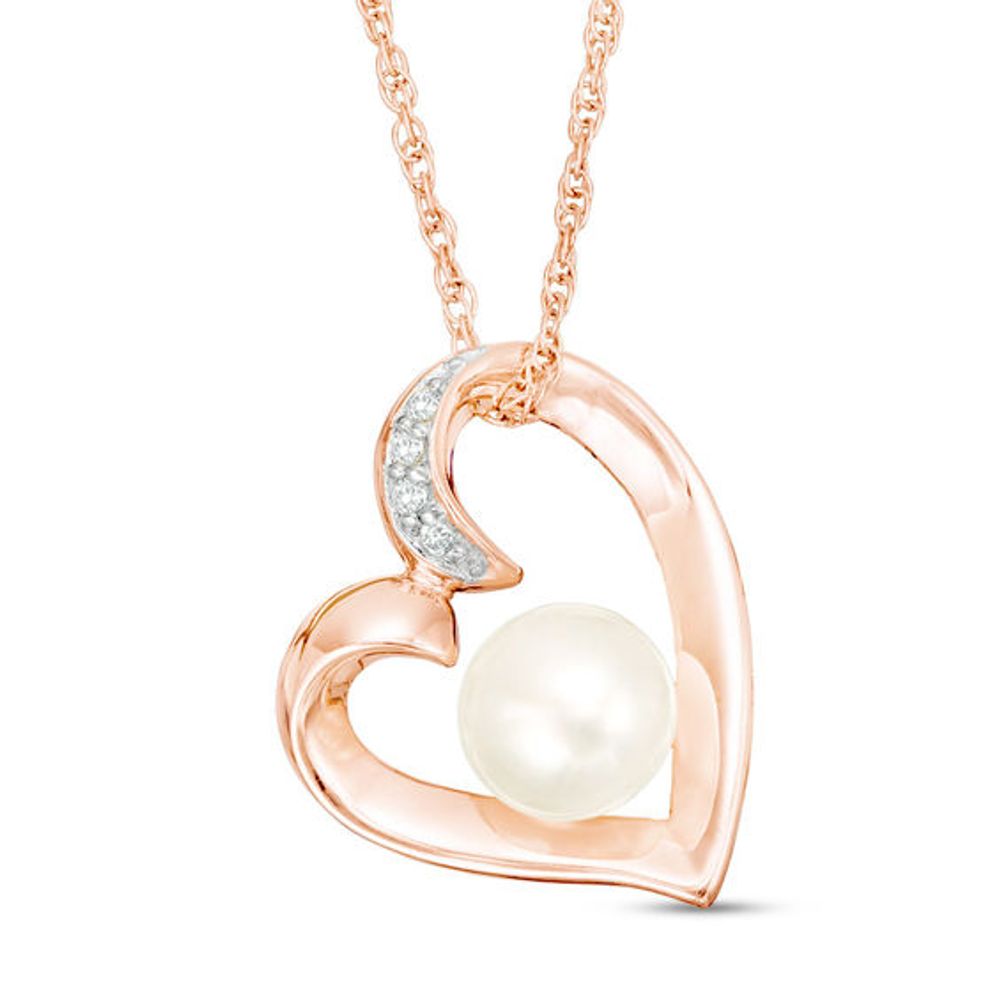 Freshwater Cultured Pearl and Lab-Created White Sapphire Heart Pendant in Sterling Silver with 14K Rose Gold Plate