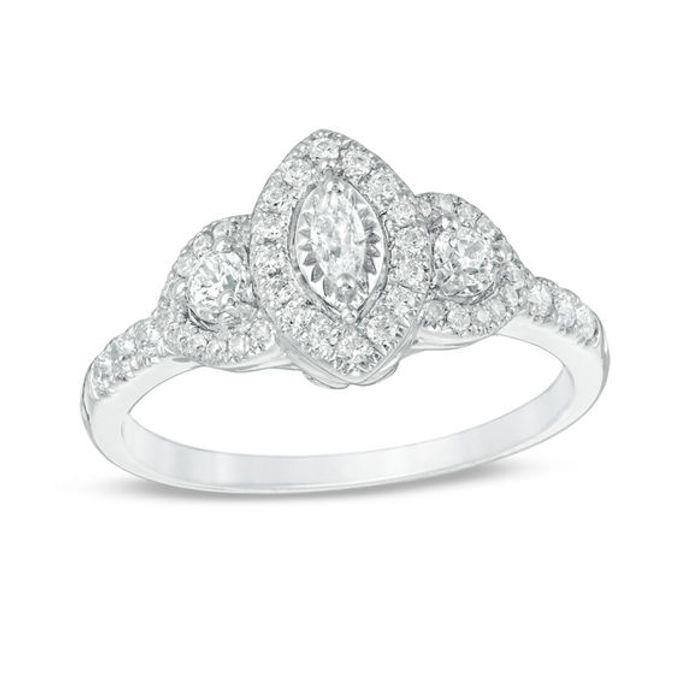1/2 CT. T.w. Marquise Diamond Past Present FutureÂ® Frame Engagement Ring in 14K White Gold