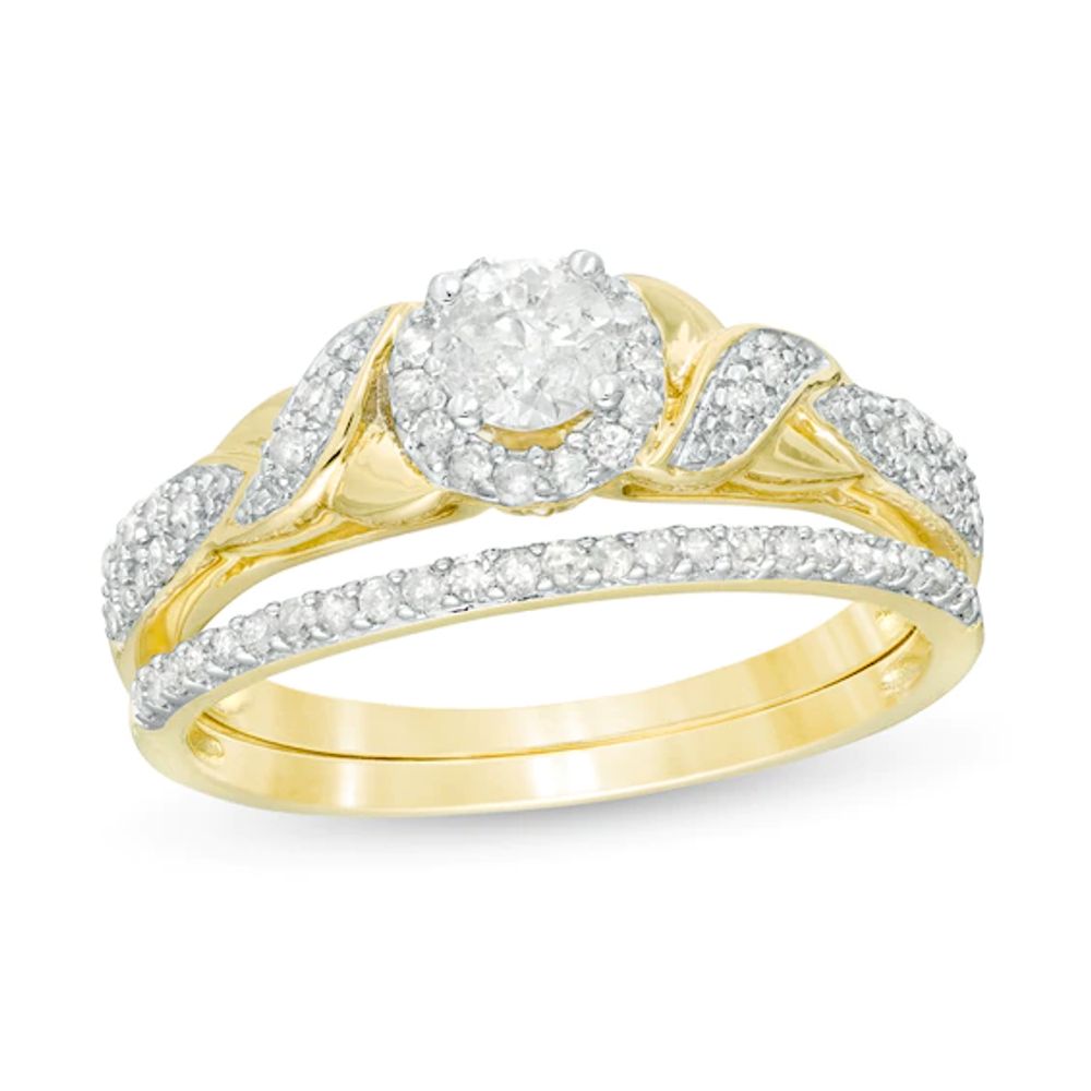 1/2 CT. T.w. Diamond Frame Twist Shank Bridal Set 10K Gold