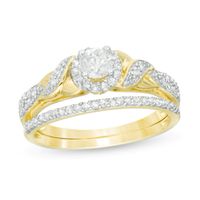 1/2 CT. T.w. Diamond Frame Twist Shank Bridal Set 10K Gold