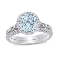 8.0mm Aquamarine and 1/3 CT. T.w. Diamond Frame Bridal Set in 14K White Gold