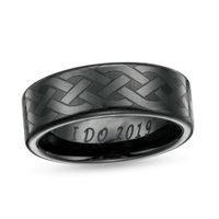 Men's 8.0mm Engravable Multi-Finish Celtic Knot Wedding Band in Black Ceramic (1 Line)