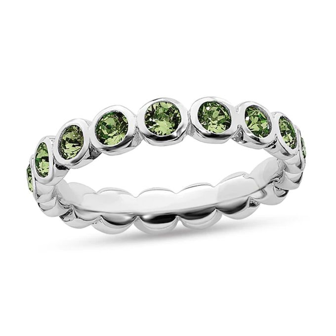 Stackable Expressionsâ¢ Light Green Crystal August Birthstone Eternity Band in Sterling Silver