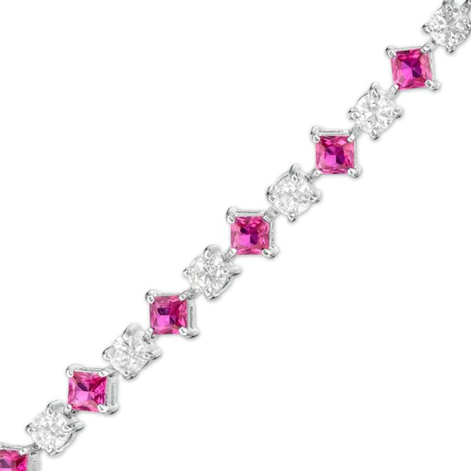 Alternating Princess-Cut Lab-Created Ruby and White Sapphire Line Bracelet in Sterling Silver - 7.25"