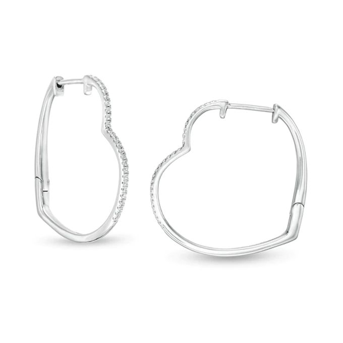 1/5 CT. T.w. Diamond Heart Hoop Earrings in Sterling Silver