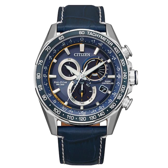 Men's Citizen Eco-DriveÂ® Promaster Pcat Chronograph Strap Watch with Blue Dial (Model: Cb5918-02L)