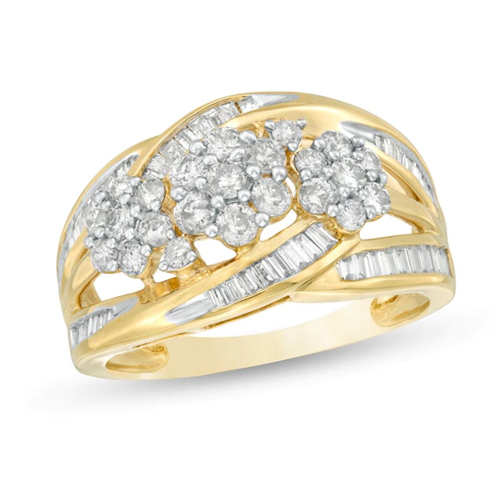1 CT. T.w. Composite Diamond Flower Multi-Row Ring in 10K Gold