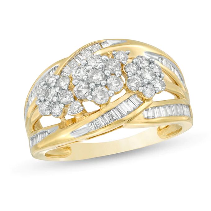 1 CT. T.w. Composite Diamond Flower Multi-Row Ring in 10K Gold