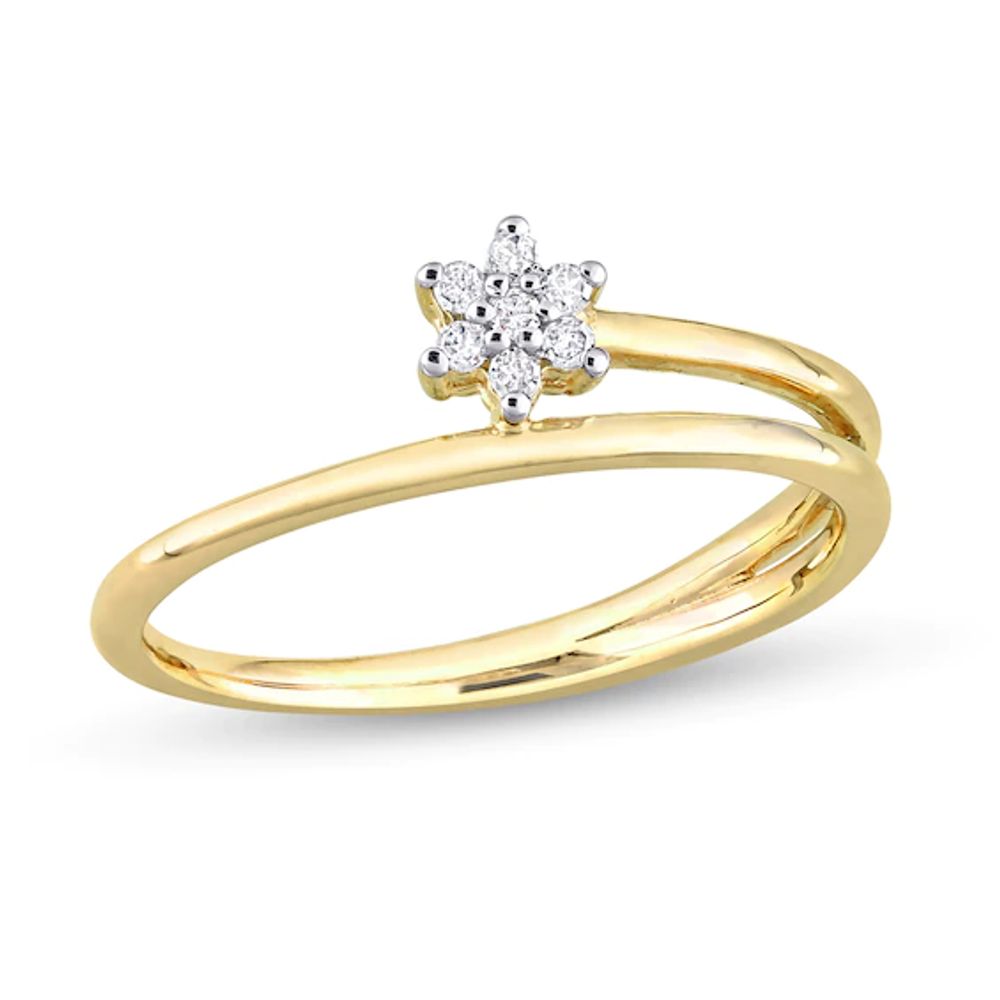 1/15 CT. T.w. Diamond Flower Promise Ring in Sterling Silver with Yellow Rhodium