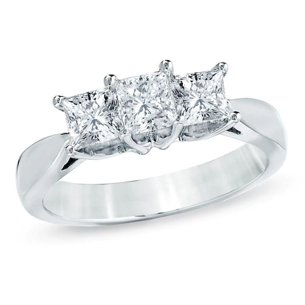 Previously Owned - Celebration LuxÂ® 1 CT. T.w. Princess-Cut Diamond Three Stone Ring in 14K White Gold (I/Si2)