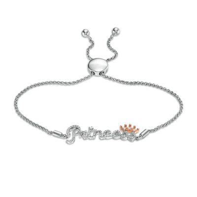 1/5 CT. T.W. Diamond "Princess" Crown Bolo Bracelet in Sterling Silver with 10K Rose Gold â 9.5"